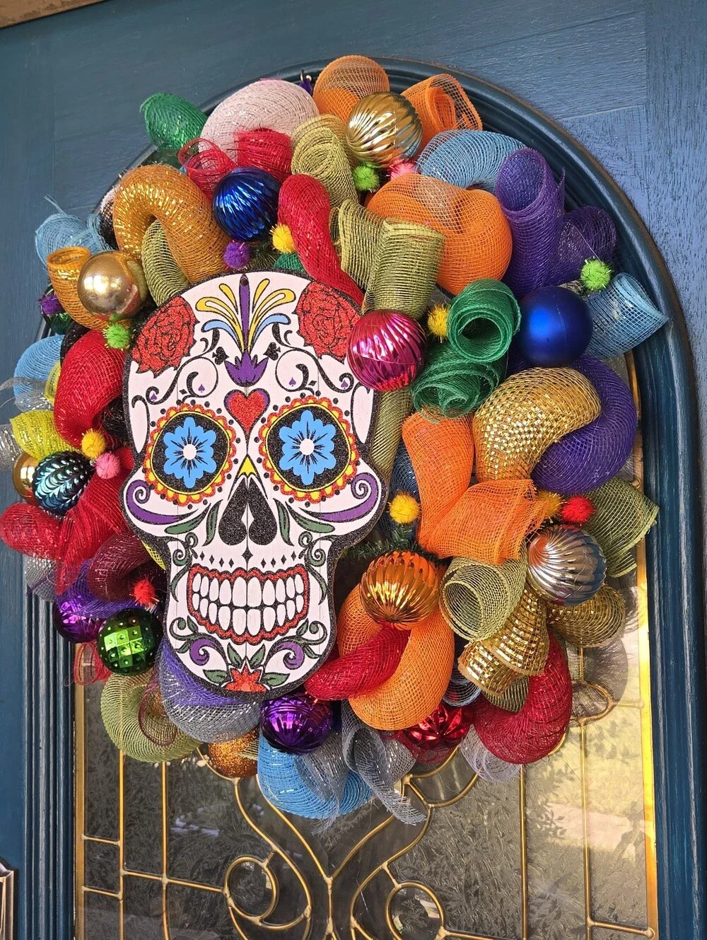 Sugar Skull Multicolored Día de los Muertos Wreath
